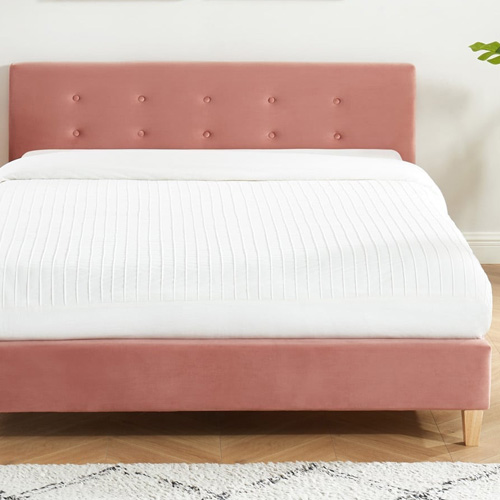 Ensemble matelas mémoire + lit et sommier 140x190cm avec tête de lit en velours rose blush Ergo Royal - Collection Milo