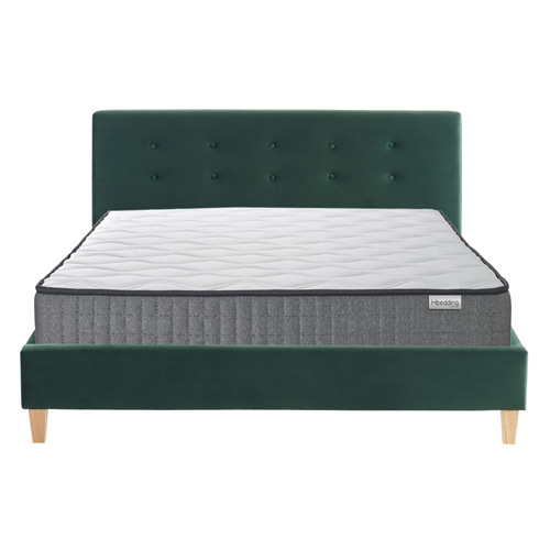 Ensemble matelas mémoire + lit et sommier 160x200cm avec tête de lit en velours vert bouteille Ergo Royal - Collection Milo