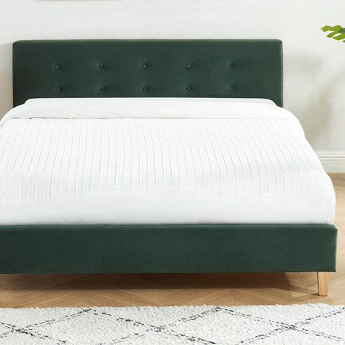 Ensemble matelas mémoire + lit et sommier 160x200cm avec tête de lit en velours vert bouteille Ergo Royal - Collection Milo