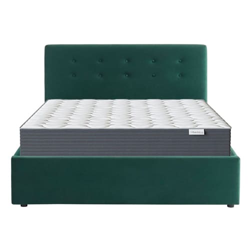 Ensemble lit coffre 160x200 en velours vert + matelas Memo HR avec tête de lit et sommier à lattes - Collection Tina