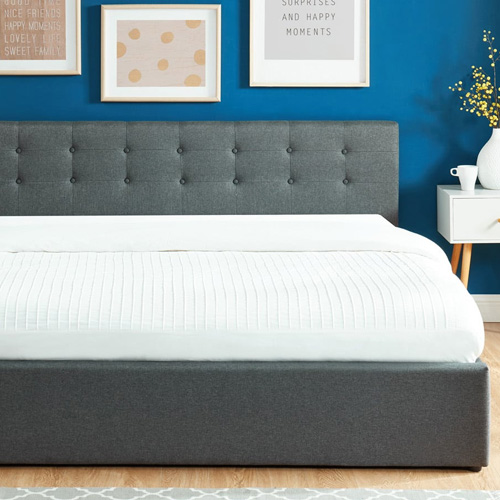 Ensemble matelas mémoire + lit coffre et sommier 180x200 en tissu gris anthracite avec tête de lit Ergo Royal - Collection Tina