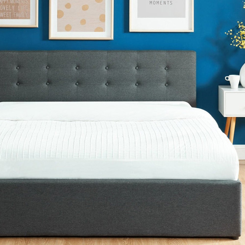 Ensemble matelas mémoire + lit coffre et sommier 160x200 en tissu gris anthracite avec tête de lit Ergo Royal - Collection Tina