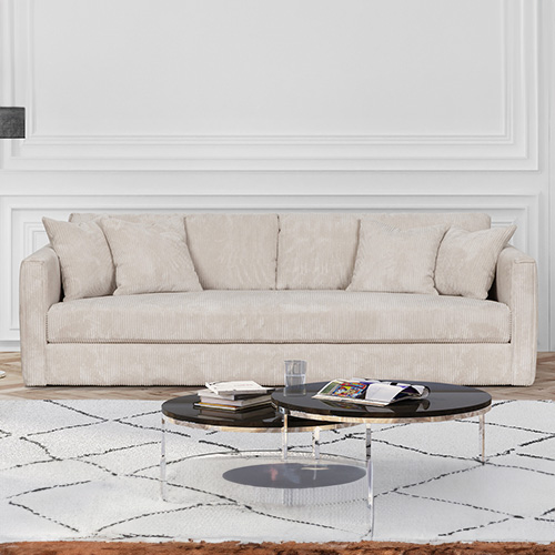 Canapé 3 places en velours cotelé beige + 4 coussins - Denver