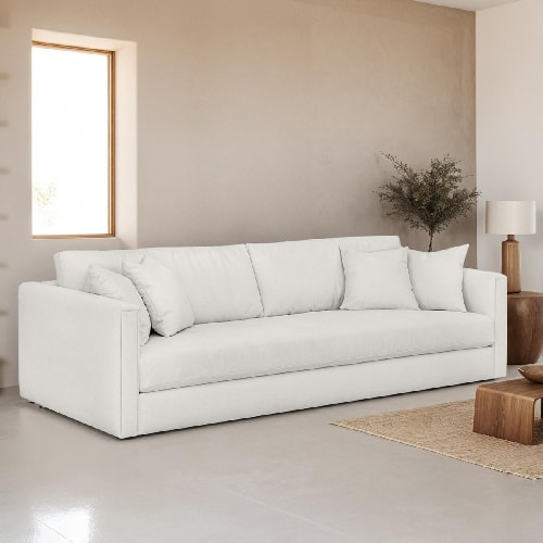 Canapé 3 places en tissu beige ivoire + 4 coussins - Denver