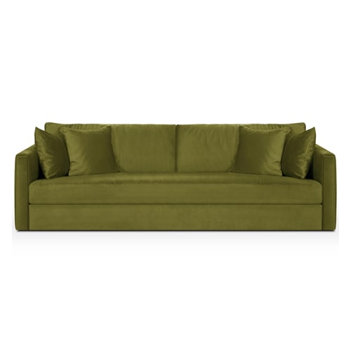 Canapé 3 places en velours vert olive + 4 coussins - Denver