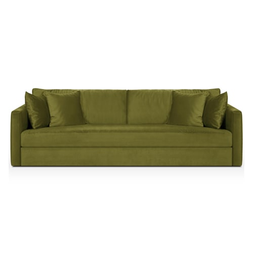 Canapé 4 places en velours vert olive + 4 coussins - Denver