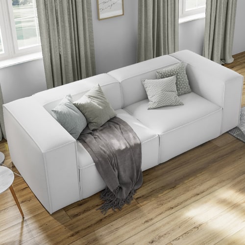 Canapé modulable 3 places en tissu beige - Roma - Elle Décoration