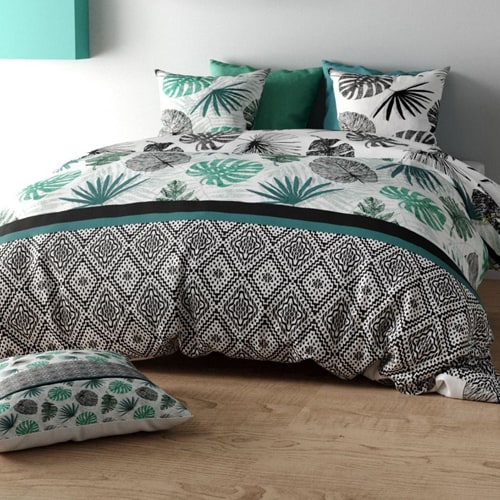 Parure de couette en coton - 57 fils/cm² - 240x220cm - Tropik-reversible