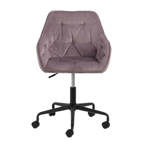 Chaise de bureau pivotante à roulettes en velours rose - Brooke