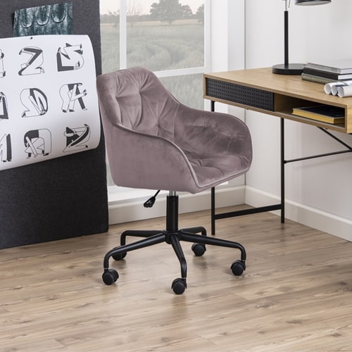 Chaise de bureau pivotante à roulettes en velours rose - Brooke