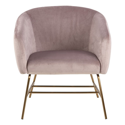 Fauteuil en velours rose et piètement en métal doré - Ramsey