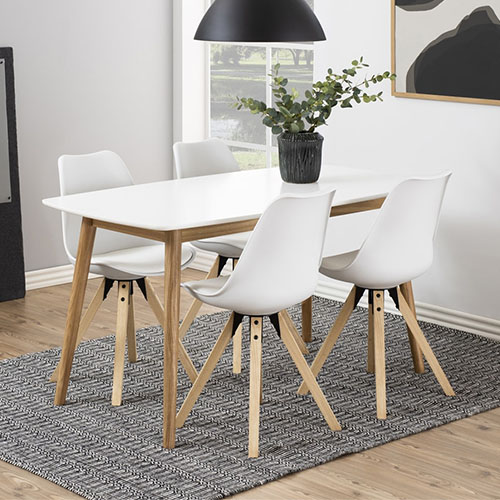 Table à manger rectangulaire blanche et piètement en bois 150 cm - Nagano