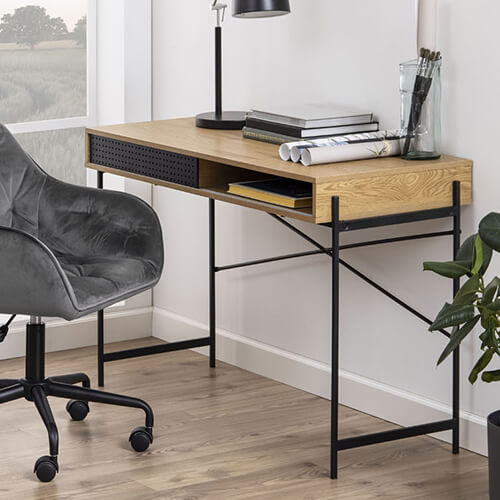 Bureau industriel en bois et métal noir Angus