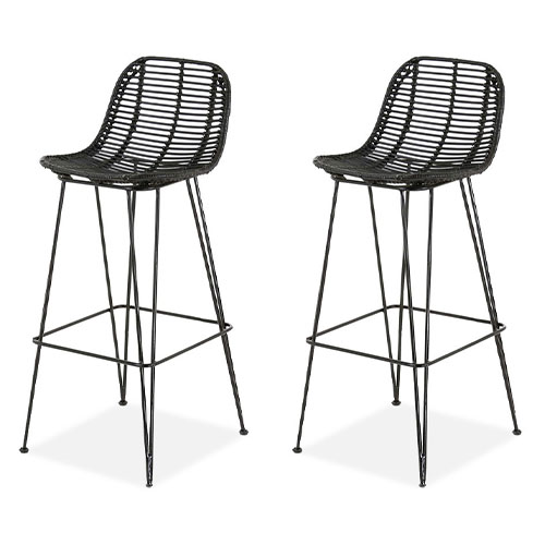 Lot de 2 chaises de plan de travail en rotin noir - Fresh