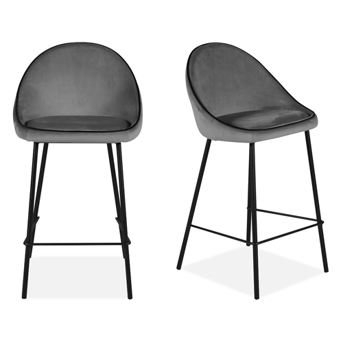 Lot de 2 chaises de bar en velours gris anthracite - Maya