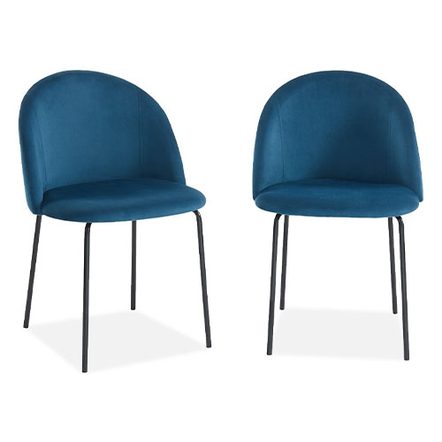 Lot de 2 chaises en velours bleu et piètement en métal noir - Manhattan