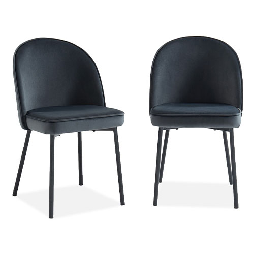 Lot de 2 chaises en velours gris anthracite et piètement en métal noir - Venise