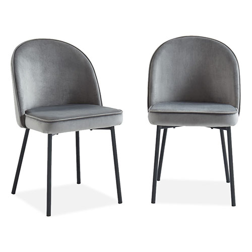 Lot de 2 chaises en velours gris et piètement en métal noir- Venise