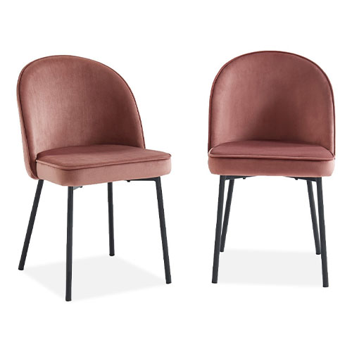 Lot de 2 chaises en velours vieux rose et piètement en métal noir - Venise