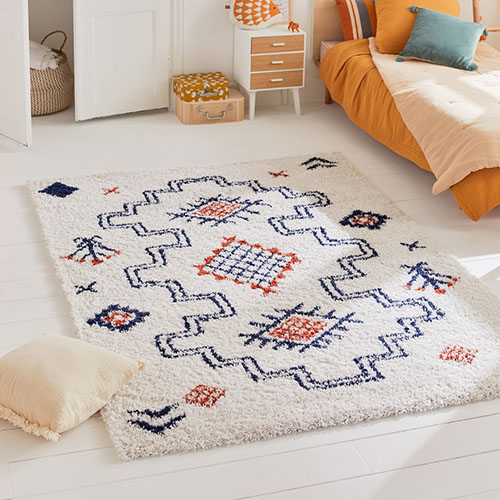 Tapis berbère blanc et bleu marine 120x160 cm - Lily