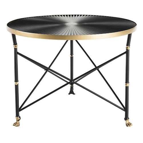 Table d'appoint ronde 61x61cm ceinture dorée pieds métal noir