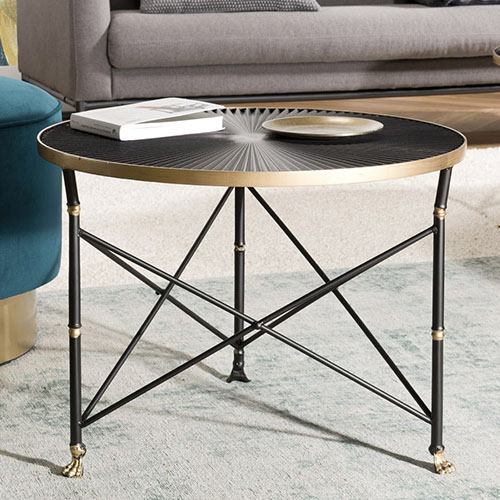 Table d'appoint ronde 61x61cm ceinture dorée pieds métal noir