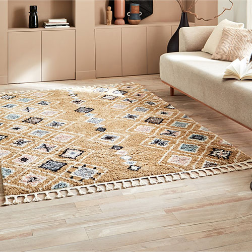 Tapis berbère jaune motifs losange 80 x 150 cm - Stella