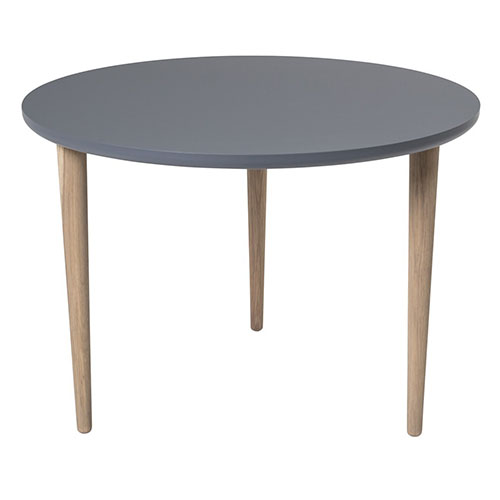 Table basse Noa anti-rayures Ø59 cm en contre-plaqué gris anthracite et pieds en chêne clairs