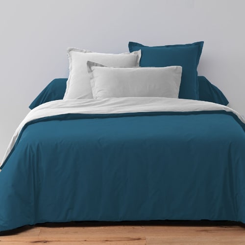 PARURE DE COUETTE BICOLORE 3PCS 260X240CM 100%COTON 57FILS/CM2-GRIS CLAIR/CANARD