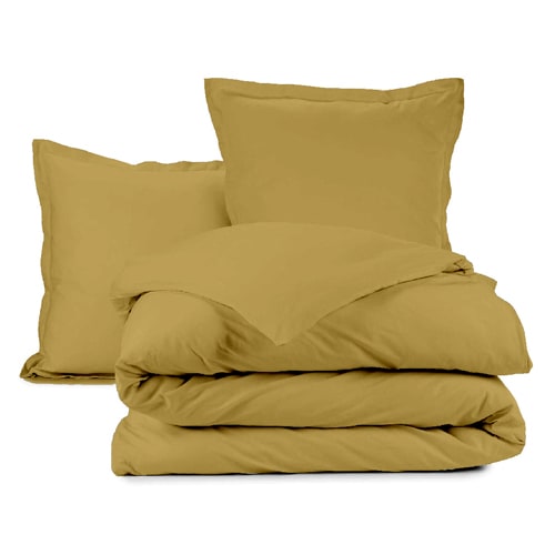 PARURE DE COUETTE BICOLORE 2PCS 140X200CM 100%COTON57FILS/CM2-GRIS CLAIR/SAFRAN