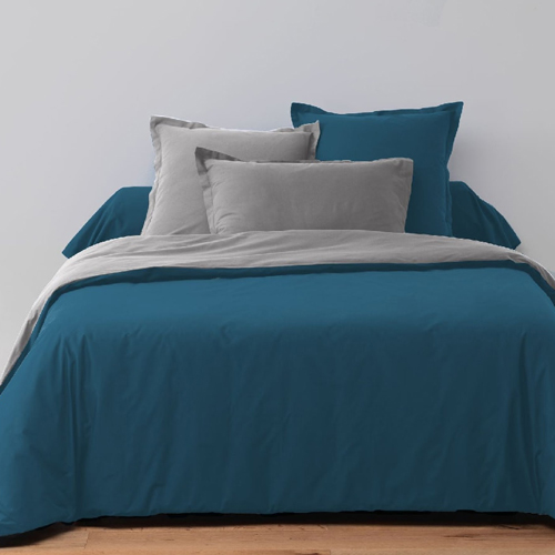PARURE DE COUETTE BICOLORE 2PCS 140X200CM 100%COTON57FILS/CM2-GRIS FONCE/CANARD