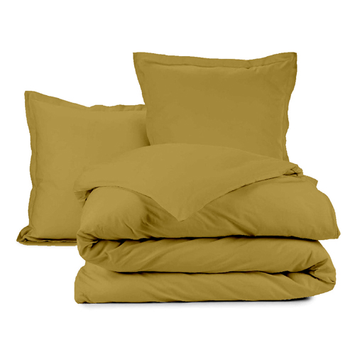 PARURE DE COUETTE BICOLORE 3PCS 240X220CM 100%COTON 57FILS/CM2-GRIS FONCE/SAFRAN