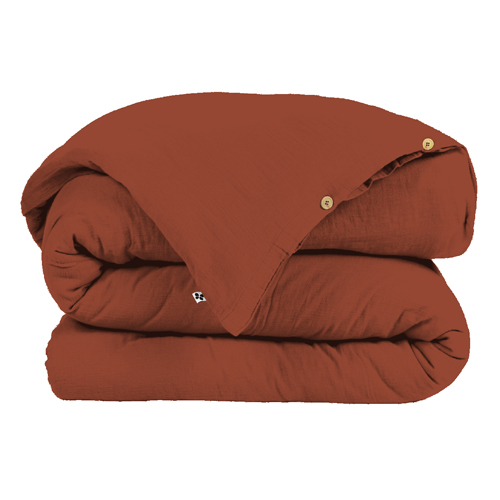 Drap housse 100% gaze de coton - Bonnet 30cm - 90x190cm - Terracotta - Simone