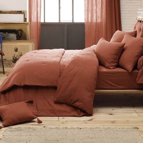 DRAP HOUSSE 90X190CM 100% GAZE DE COTON Terracotta