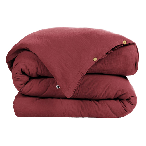 DRAP HOUSSE 180x200CM 100% GAZE DE COTON LIE DE VIN