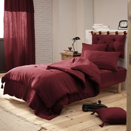 DRAP HOUSSE 180x200CM 100% GAZE DE COTON LIE DE VIN