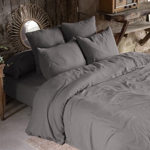 HOUSSE DE COUETTE 240x220CM 100% GAZE DE COTON - GRANIT