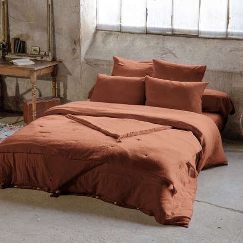 HOUSSE DE COUETTE 240x220CM 100% GAZE DE COTON -TERRACOTTA