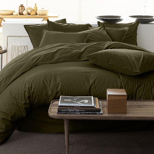 Drap housse 100% lin - Bonnet 40cm - 180x200cm - Olive
