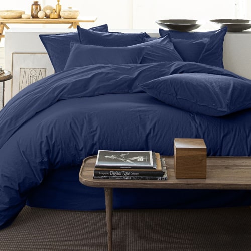 Drap housse 100% lin - Bonnet 40cm - 180x200cm - Bleu cobalt