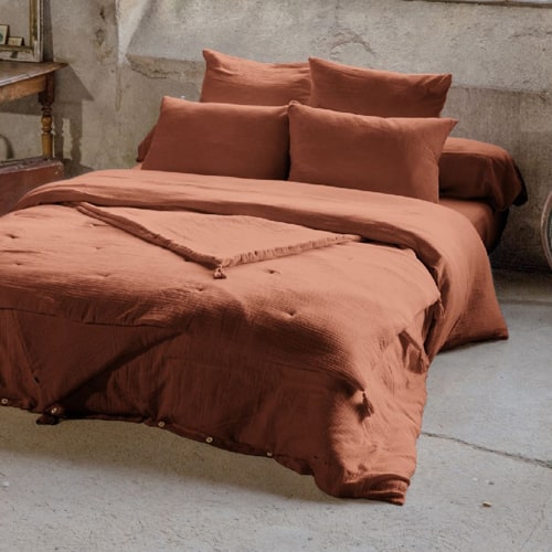LOT DE 2 TAIES D'OREILLER 60X60CM 100% GAZE DE COTON TERRACOTTA