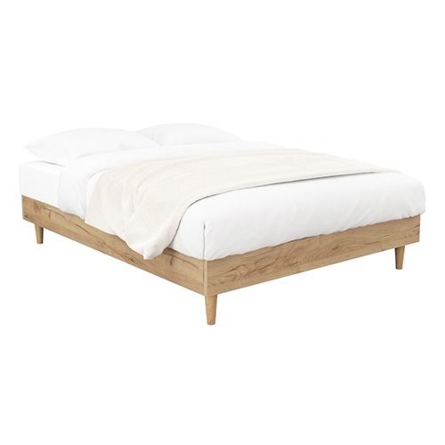 Lit adulte 140x190 cm en bois naturel avec sommier à lattes - Paco