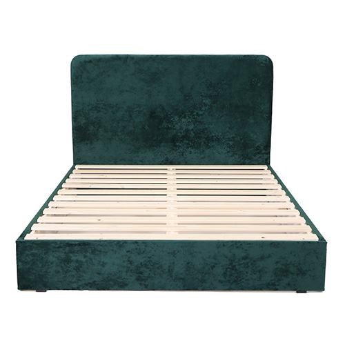 Lit adulte 140 x 190 cm en velours gratté vert avec tête de lit et sommier à lattes - Enzo