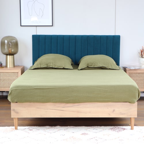 Tête de lit matelassé en velours bleu 140 cm - Eliot