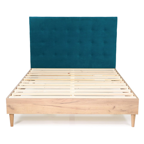 Tête de lit capitonnée en velours bleu canard 160 cm - Nino