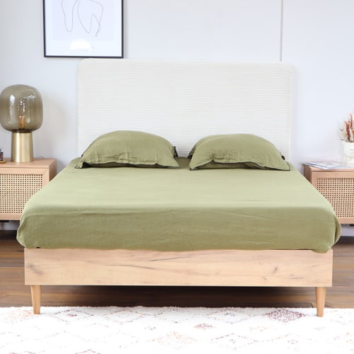 Tête de lit en velours beige côtelé 140 cm - Enzo