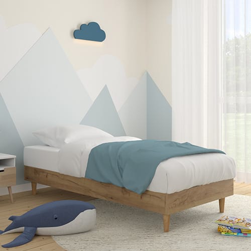 Lit adulte 90x190 cm en bois naturel avec sommier à lattes - Paco