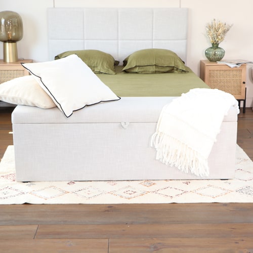 Banc coffre en tissu gris clair 140 cm