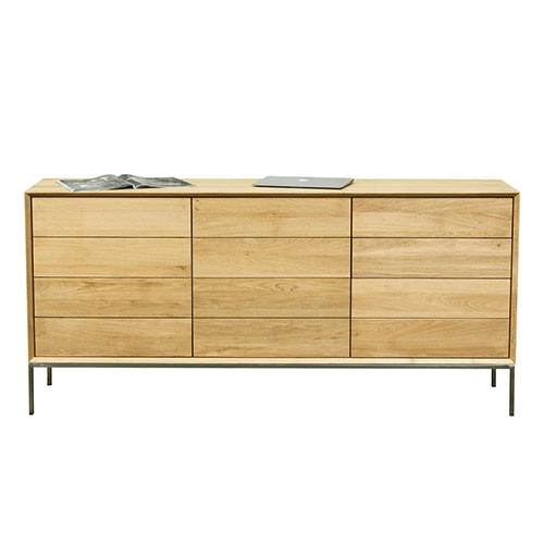 Buffet en chêne massif, 2 portes avec étagère amovible et 3 tiroirs - Hogonas