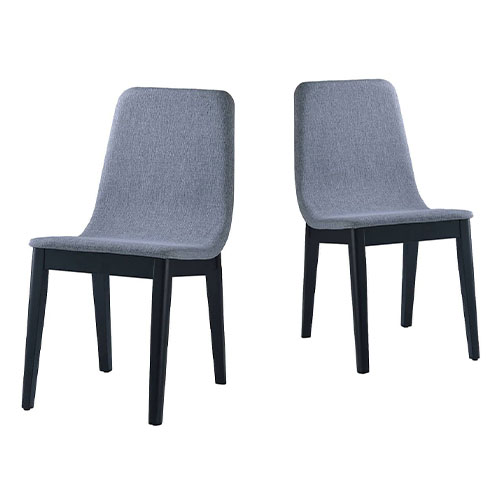 Lot de 2 chaises design en tissu gris, piètement noir en bois d'hévéa - Granna